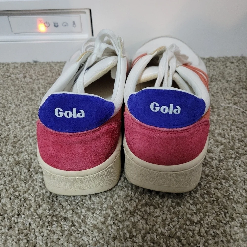 Gola Womens Grandslam Trident Sneaker White Coral Marine Blue Lace Up, Size 10